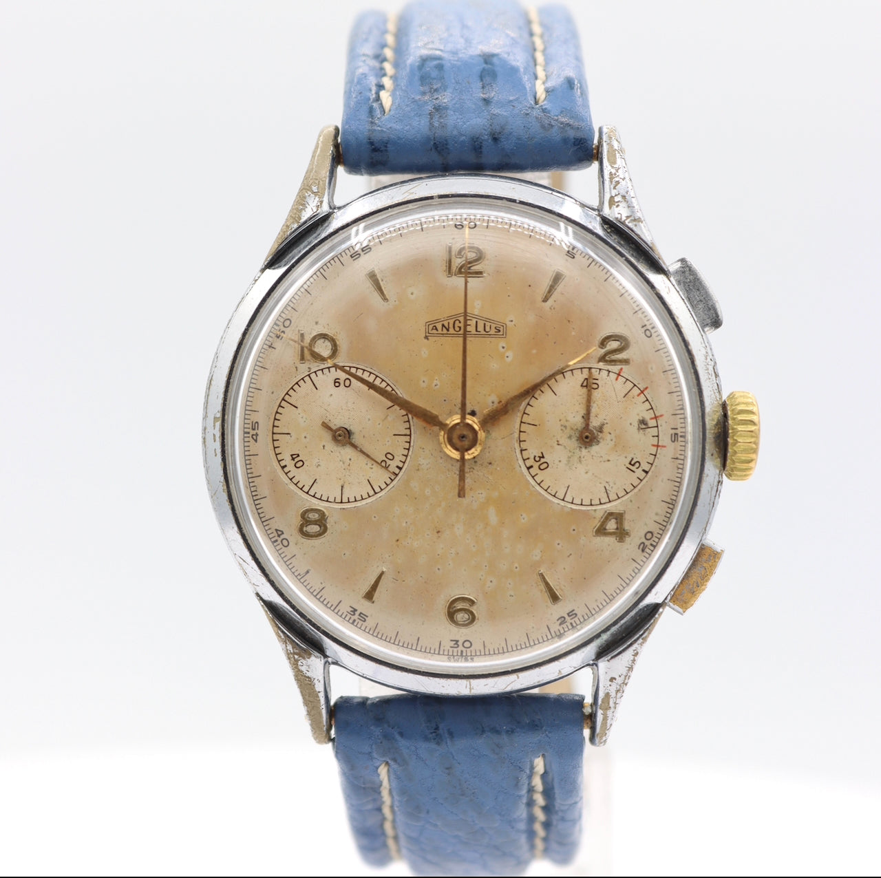 Vintage 37mm Angelus Oversized Men's Chronograph Wristwatch 215 Swiss w Patina