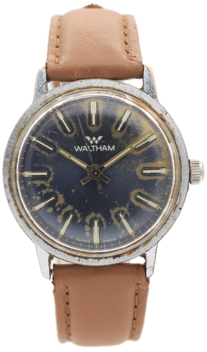 Vintage Waltham Blue Men's Mechanical Wristwatch SGT 100 E4 Steel & Chrome