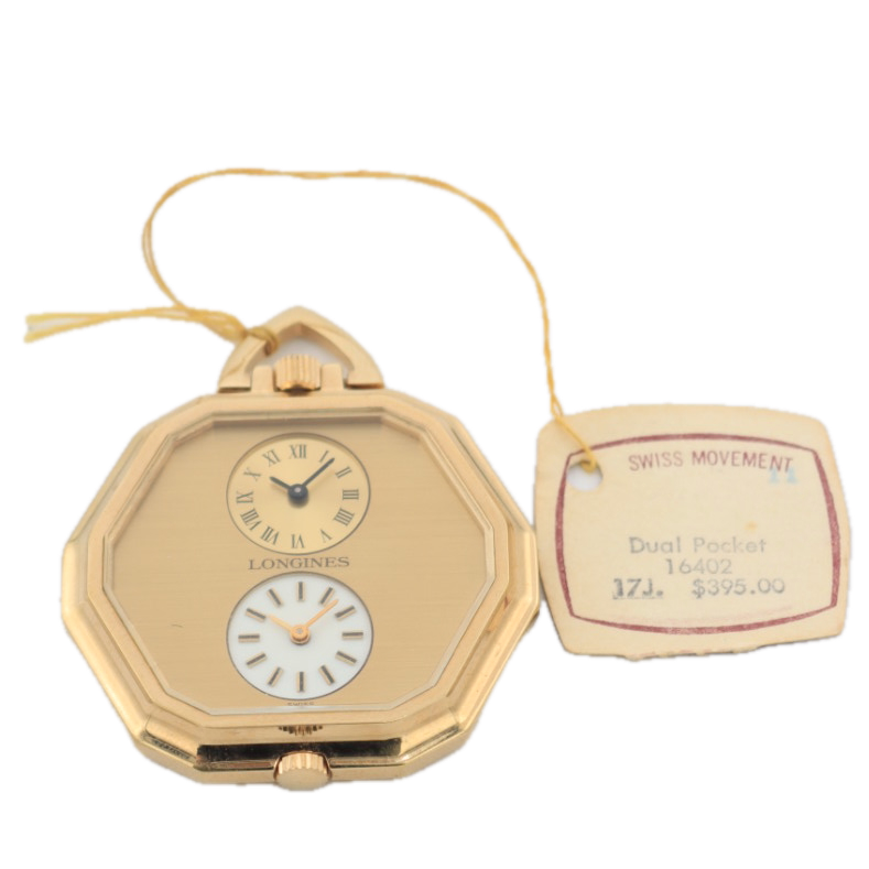 Vintage 41mm Longines 16402 Dual Time Mechanical Pocket Watch Two 15L's w/ Box