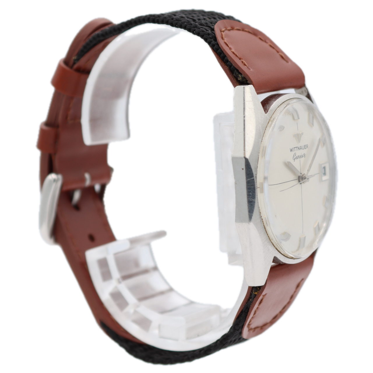 33mm Wittnauer Sunburst Date Men's Wristwatch Swiss Stainless Steel Silver Dial