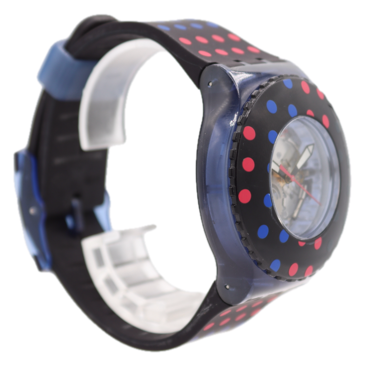 44mm Swatch Transparent Dial Unisex Quartz Wristwatch Swiss Made Polka Dots