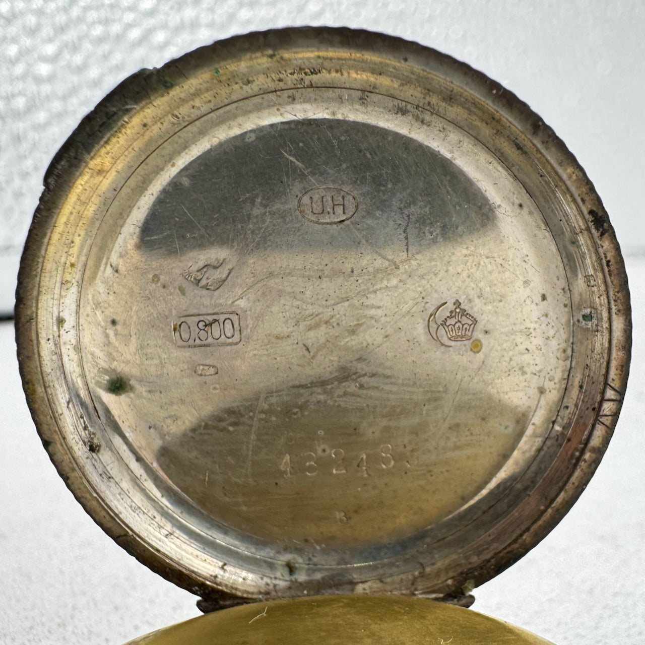 Antique U.H Beaded Mechanical Open Face Pocket Watch .800 SilverSwiss