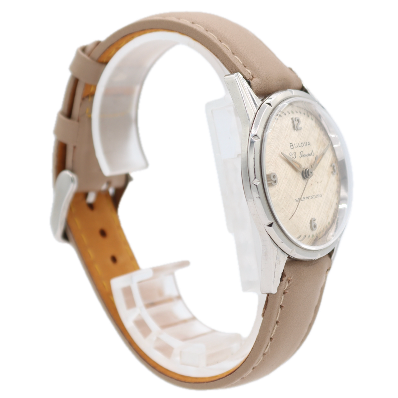 Vintage 33.5mm 1960 Bulova Linen Dial 23 Jewel Men's Automatic Wristwatch Steel