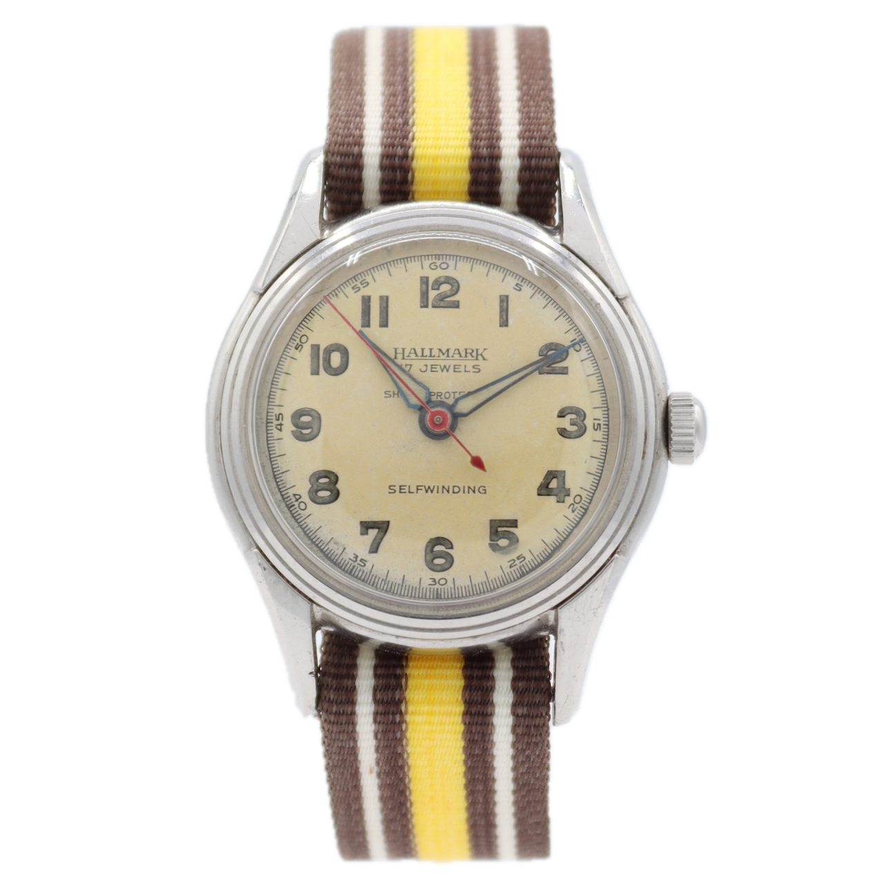 Vintage 32mm Hallmark Military Style Men's Automatic Wristwatch Steel Bumper