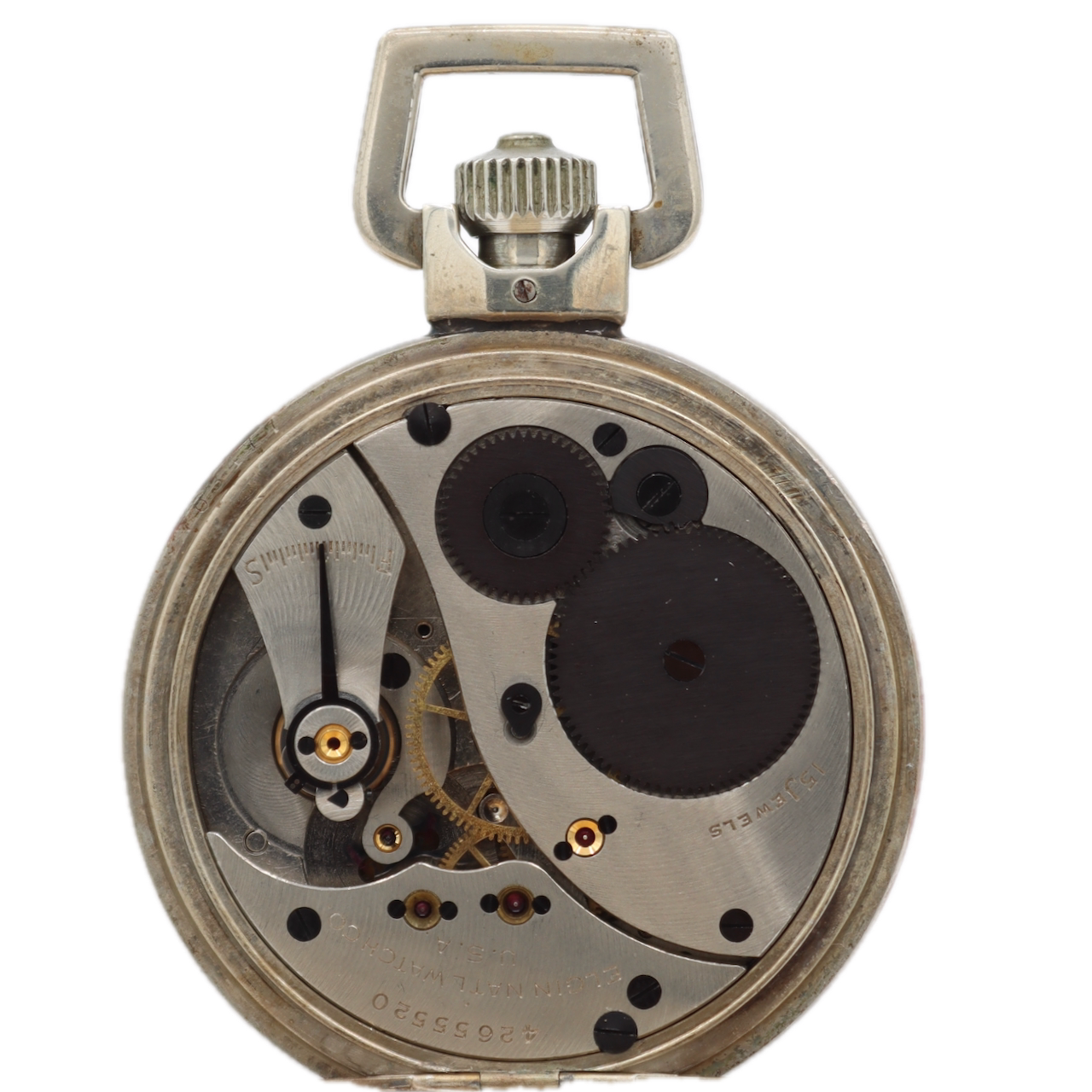 Antique 16s 1945 Elgin Jitterbug Type A-8 15J Pocket Watch 582 WW2 Nickel USA