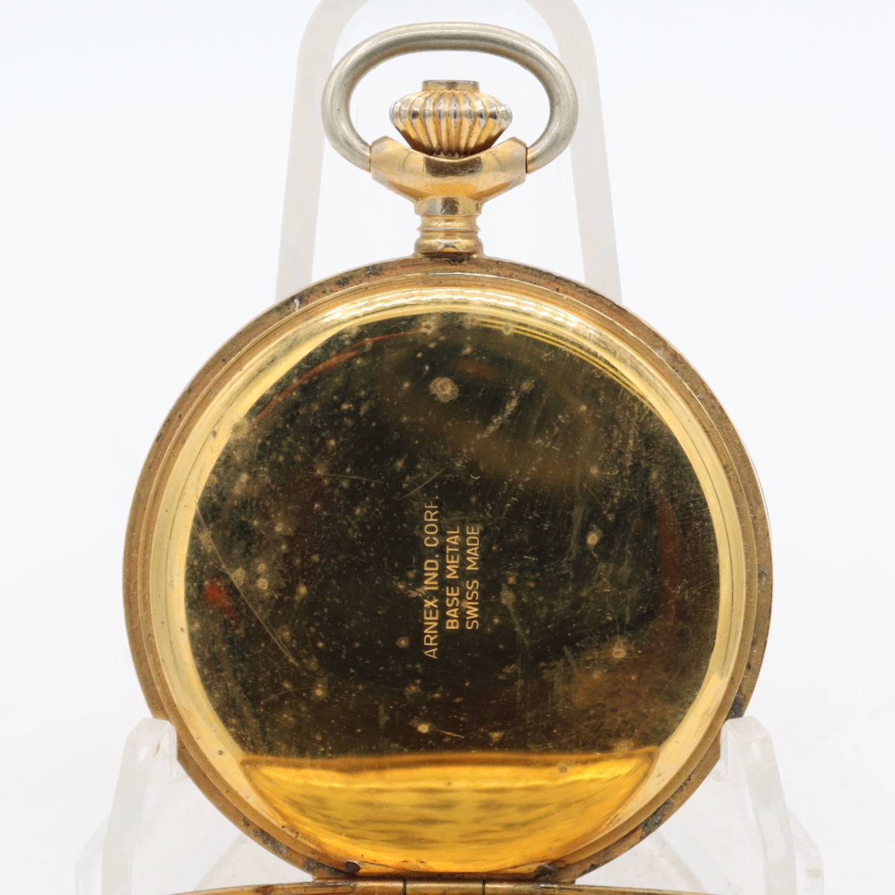 Vintage Arnex Equestrian Mechanical Hunter Pocket Watch Unitas 6498 Gold Tone