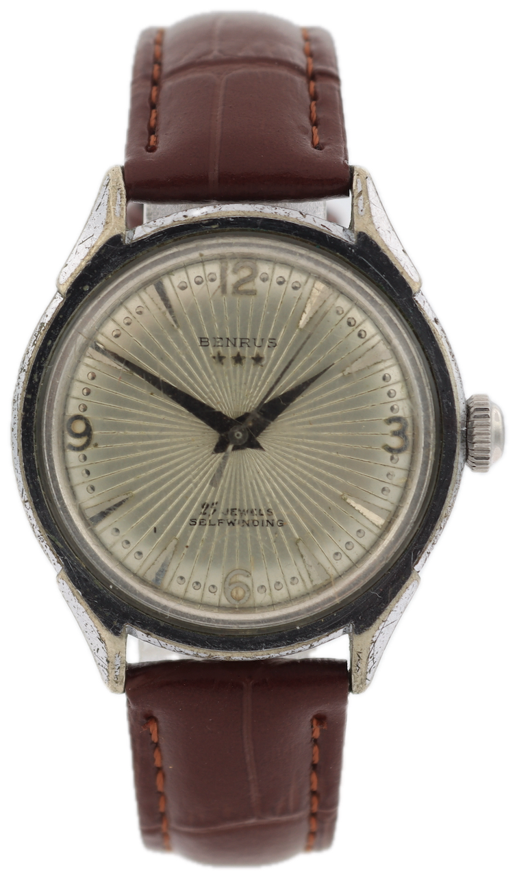 Vintage Benrus 3 Star Sunburst Men's Automatic Wristwatch Steel & Chrome