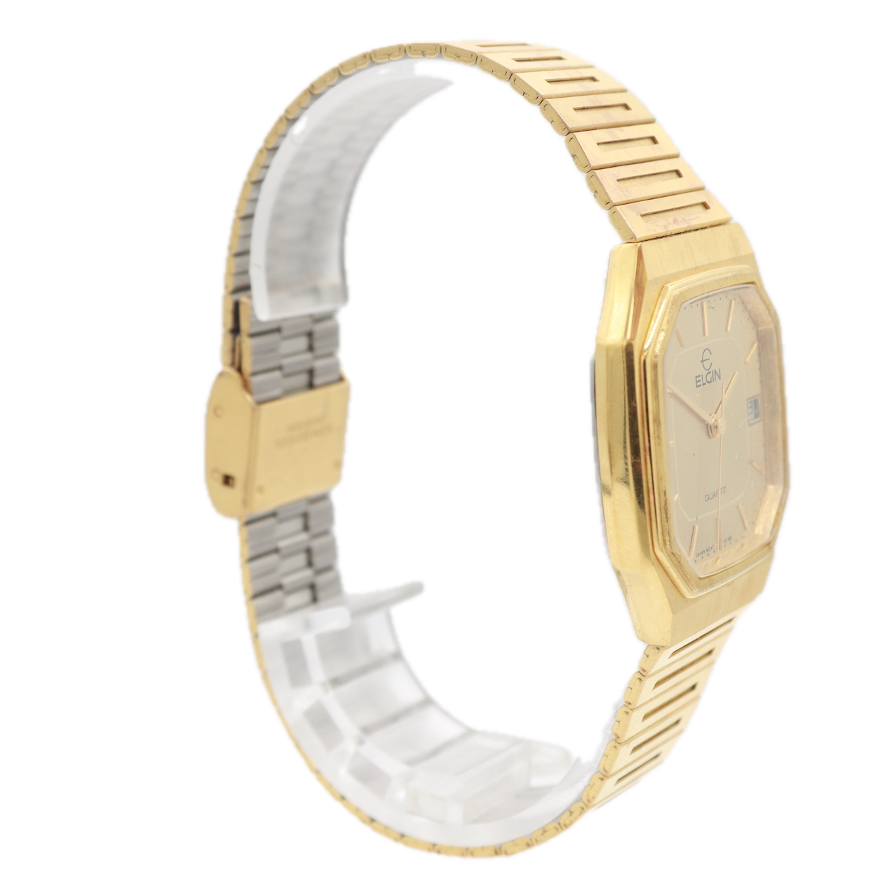 Vintage Elgin FC 180 Octagonal Date Ladies Quartz Wristwatch Japan Gold Tone