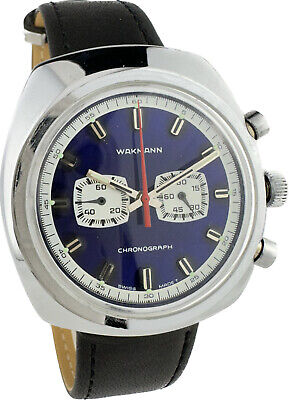 Vintage Wakmann Men's Manual Wind Chronograph Wristwatch Blue