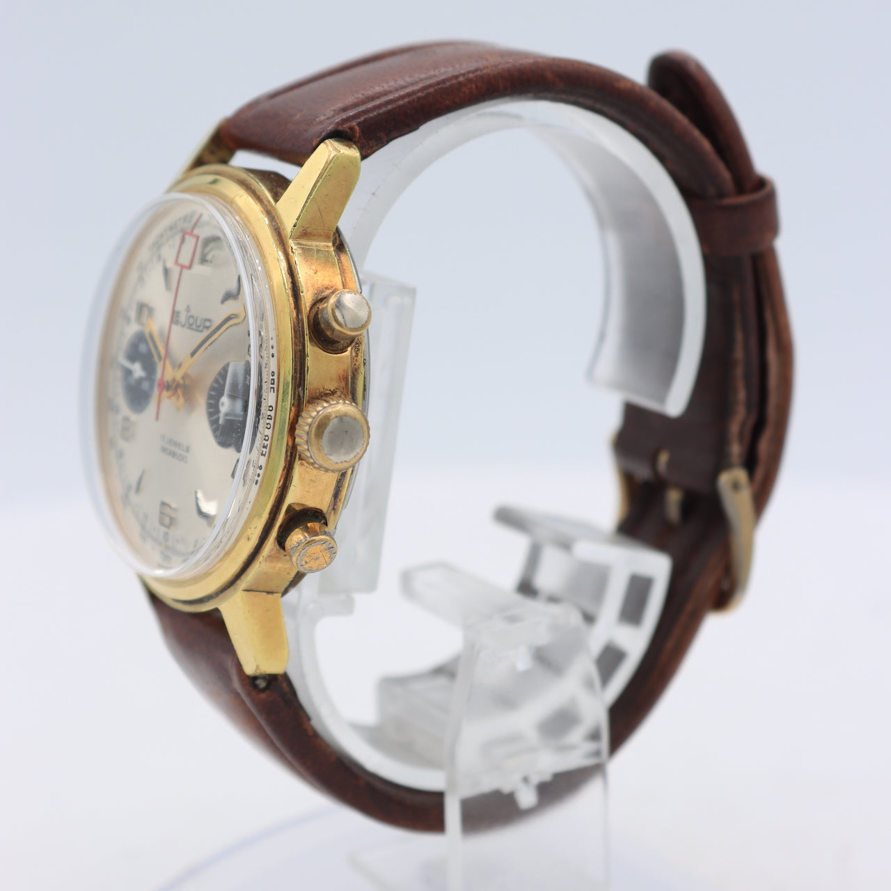 Vintage Le Jour 1376 Panda Men's Chronograph Wristwatch Valj. 7734 Gold Tone