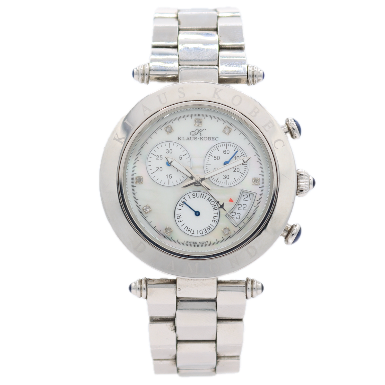 38mm Klaus-Kobec Corture Sports Diamond MOP Men's Chronograph Wristwatch Steel