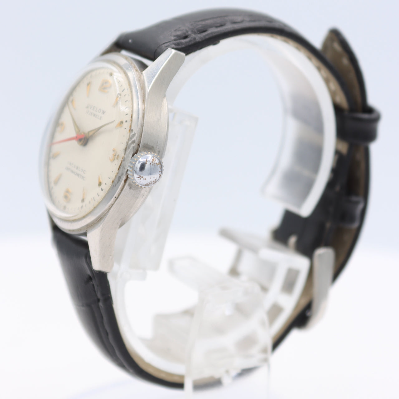 Vintage Uvelow 11.186 White Dial Men's Mechanical Wristwatch Swiss Steel