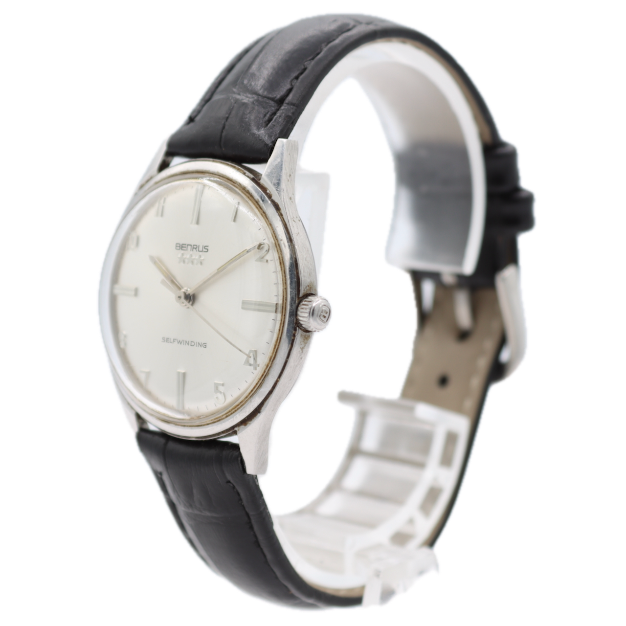 Vintage 32mm Benrus 7001 Sunburst Men's Automatic Wristwatch Swiss Steel 3 Star