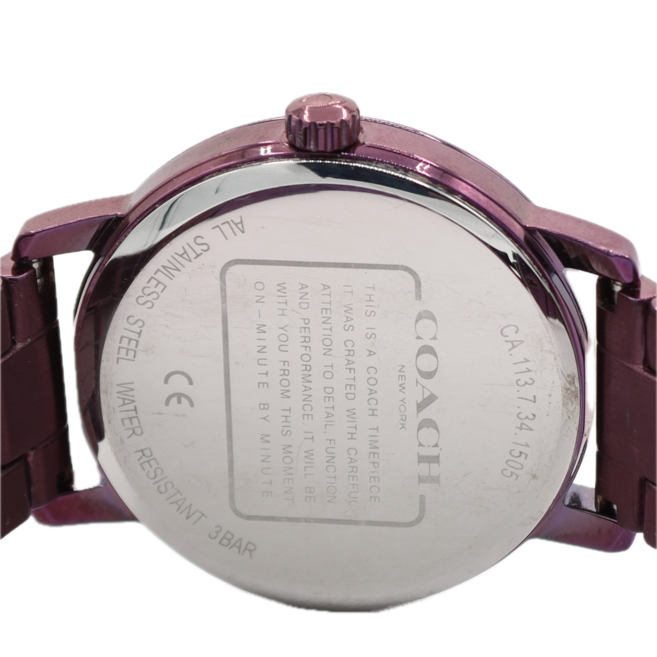 Vintage 36mm Coach CA.113.7.34.1505 Purple Dial Men's Quartz Wristwatch Steel
