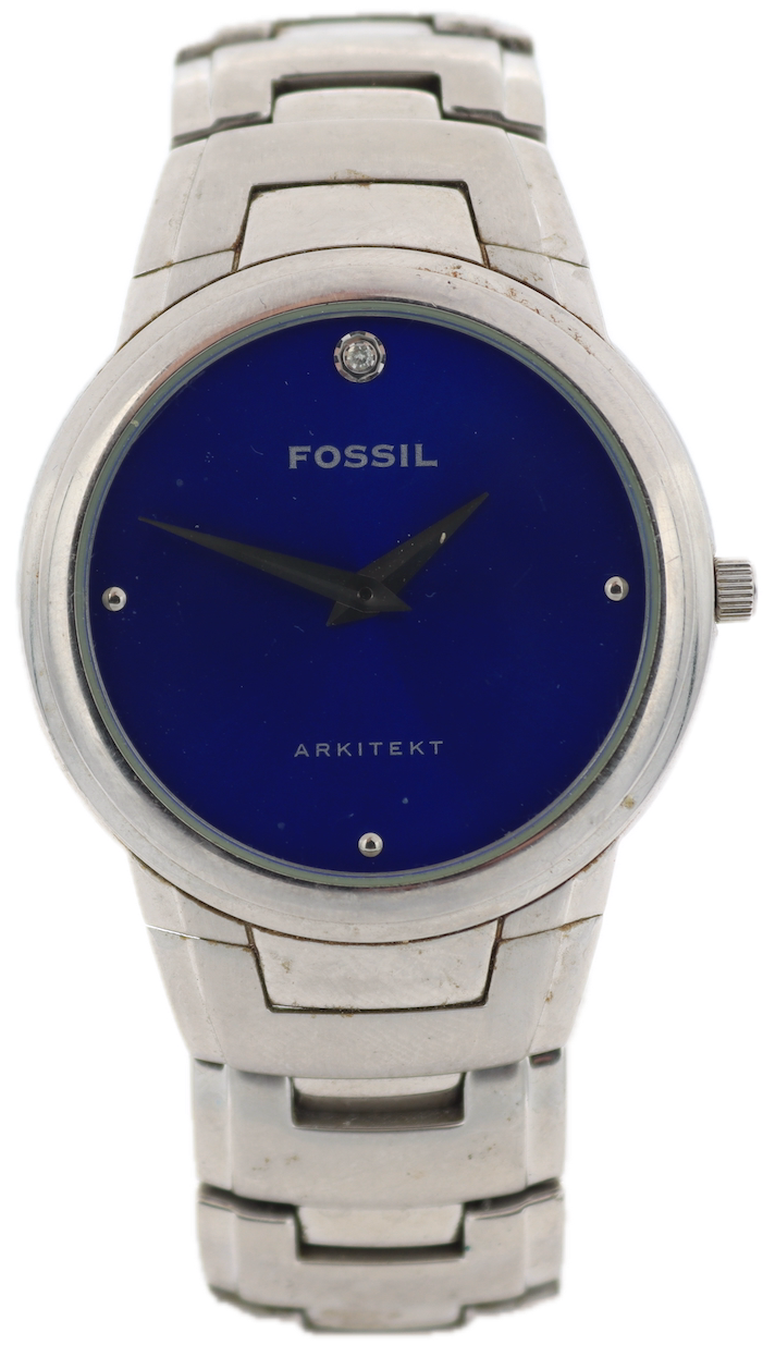 Vintage Fossil FS-3004 Diamond Blue Arkitekt Men's Quartz Wristwatch Steel