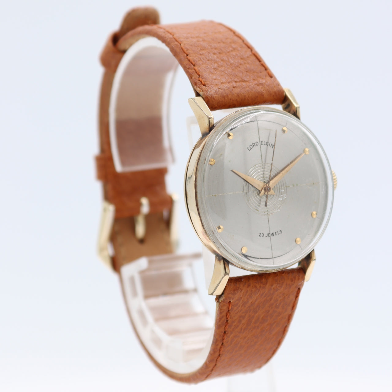 Vintage 30mm Lord Elgin 7685 Panorama 23j Men's Mechanical Wristwatch 14k GF