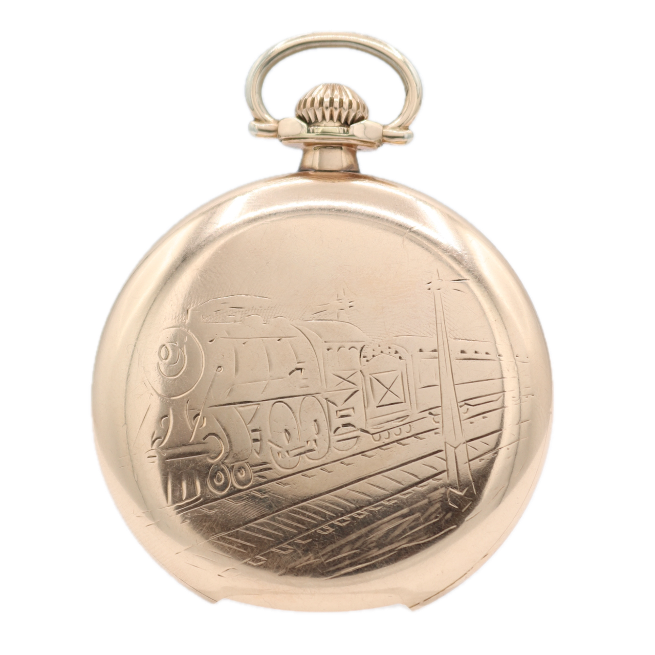 Antique 16s Illinois Railroad Pocket Watch Bunn Special w Locomotive 10k GF