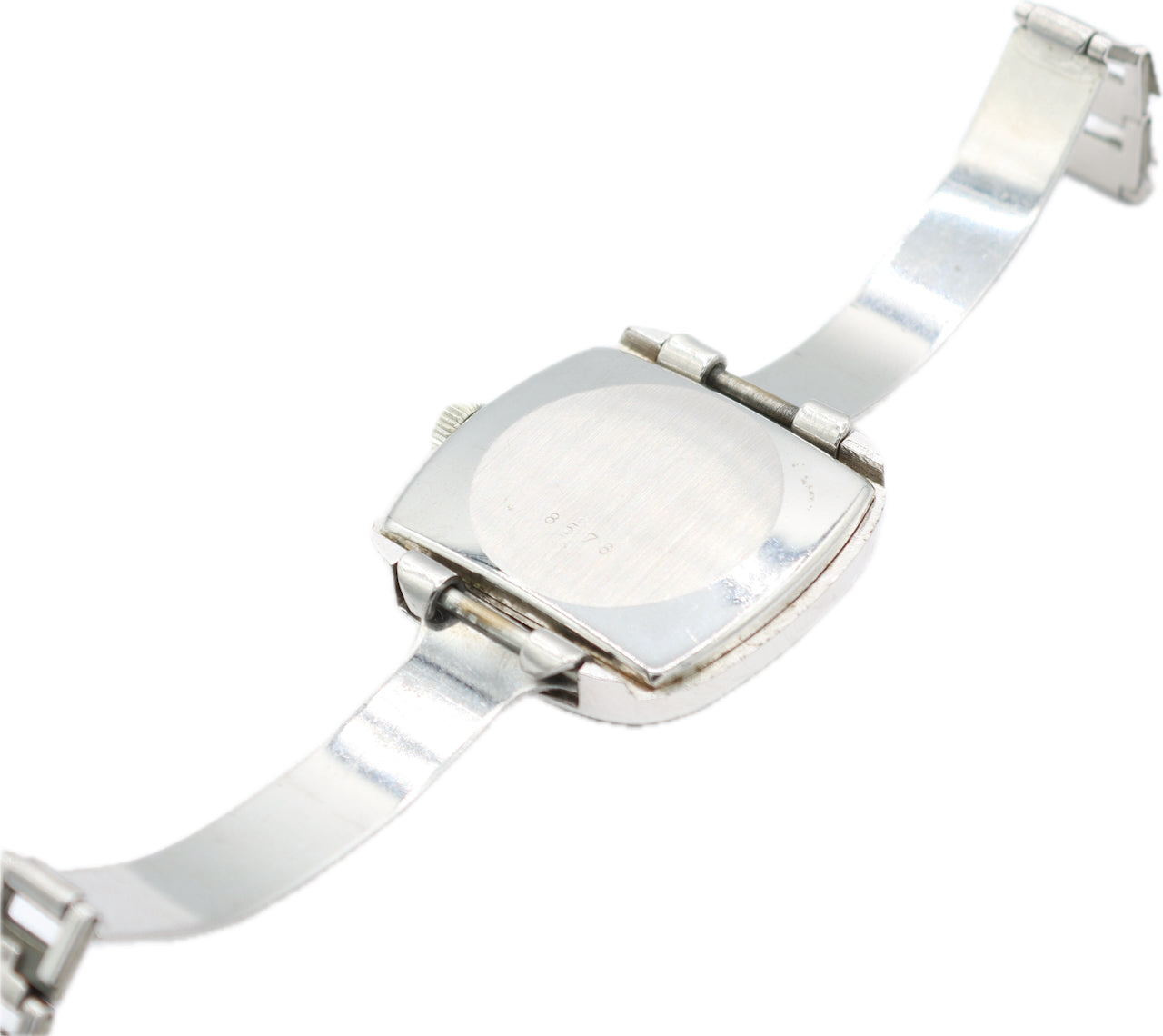 Vintage 30mm Bucherer Ladies Mechanical Wristwatch Swiss Chrome w Bracelet