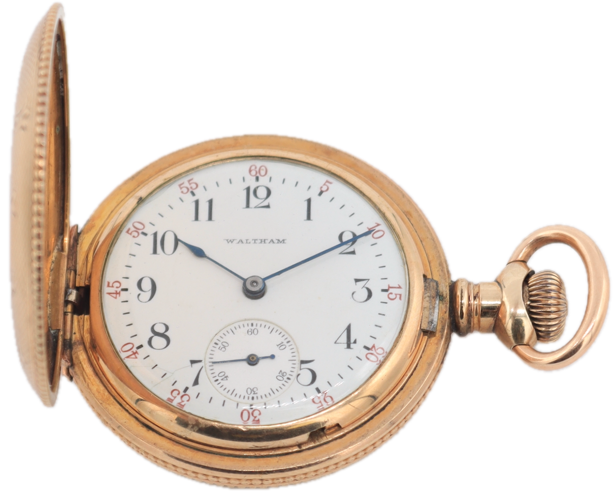 Antique 0s 1907 Waltham Beaded 13 Jewel Hunter Pocket Watch 161 14k GF USA