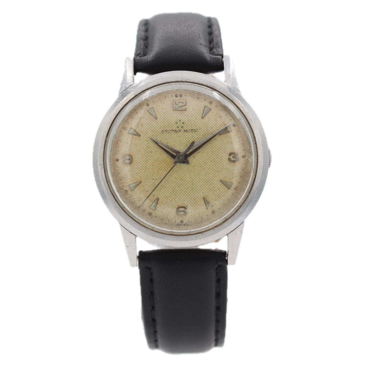 Vintage Eternamatic Linen Dial Men's Automatic Wristwatch 1412 Swiss S.Steel