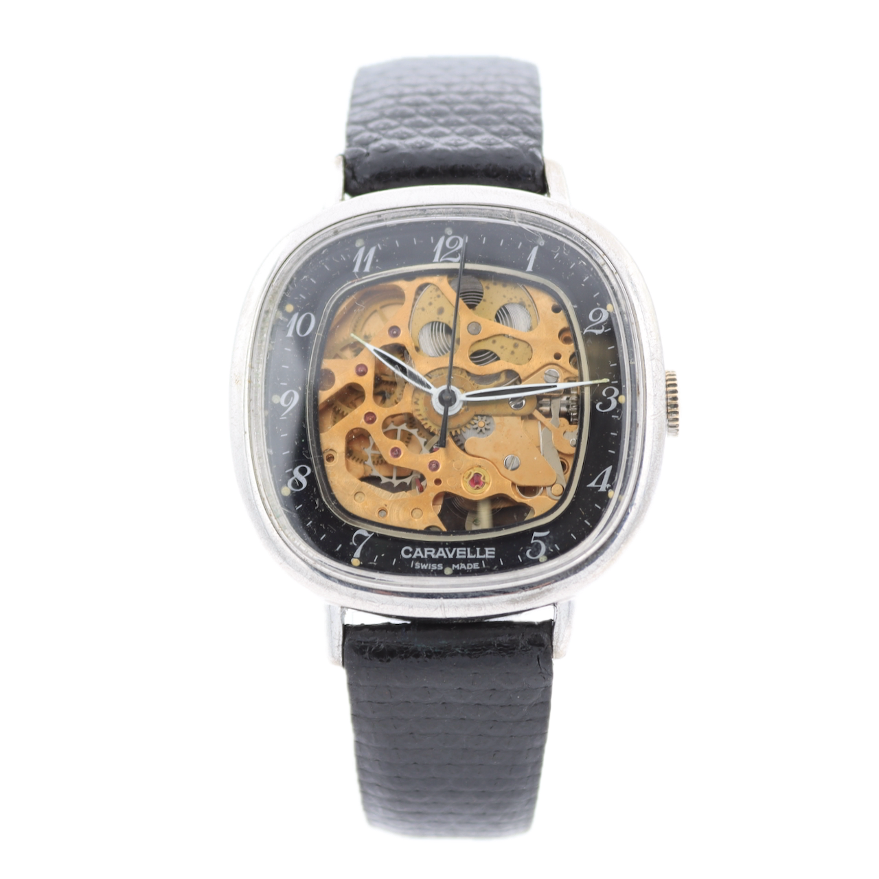 Vintage 1978 Caravelle Skeleton Dial Men's Mechanical Wristwatch Swiss Steel 2