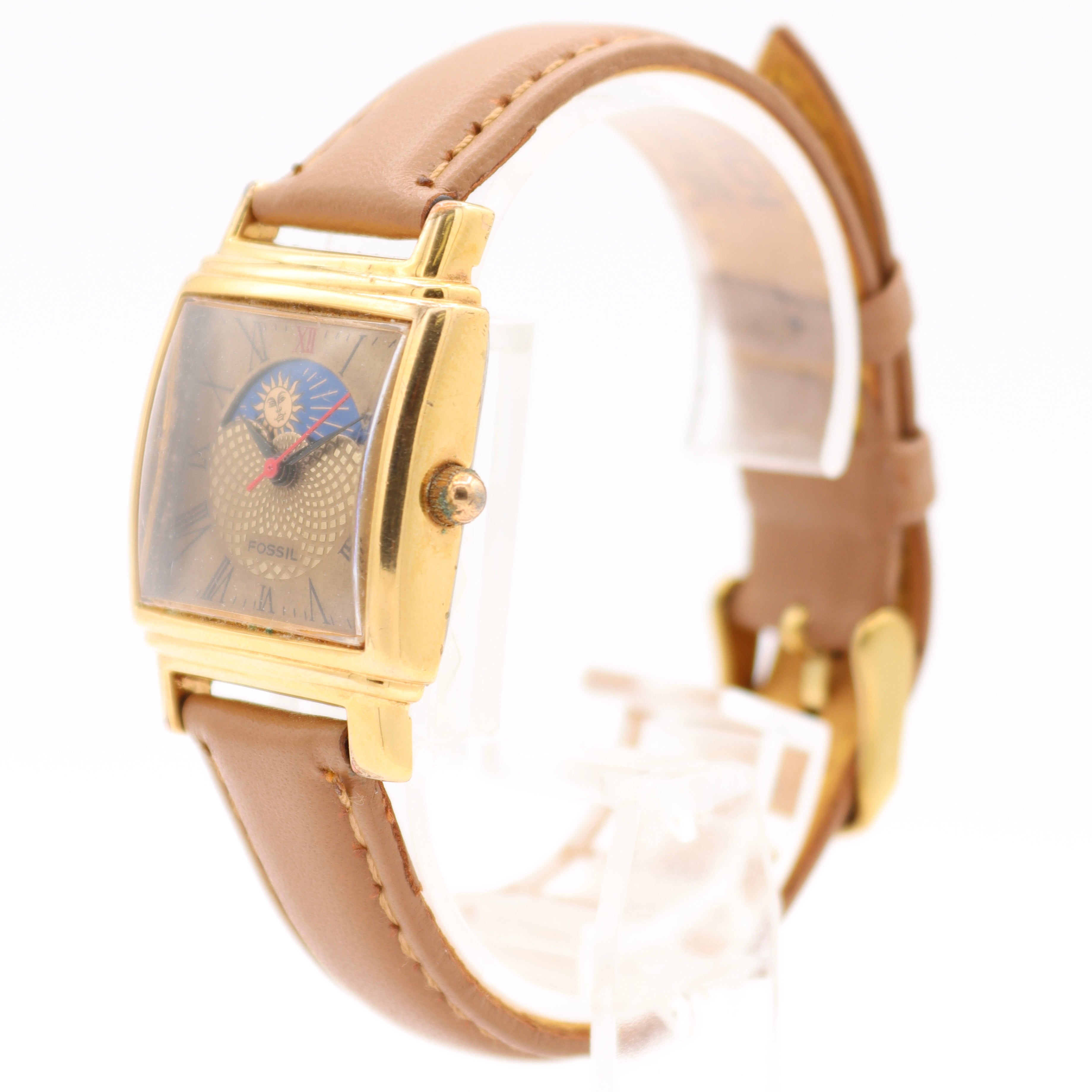 Vintage Fossil DL-8012 Moon Phase Ladies Quartz Wristwatch Quartz Gold Tone