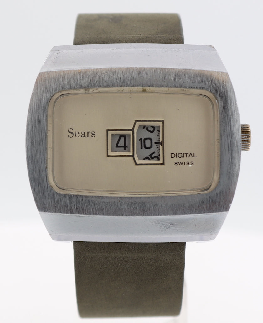 Vintage Sears Men's Jump Hour Digital Mechanical Wristwatch EB 8800 Swiss
