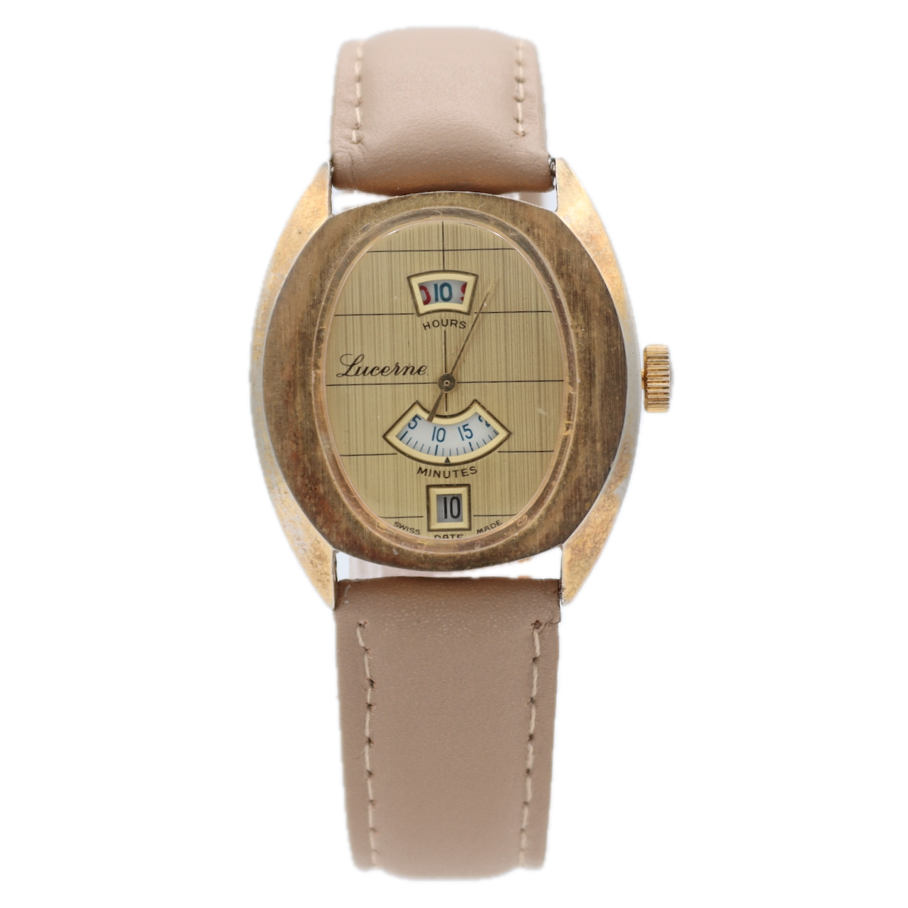 Lucerne 9857 Jump Hour Men's Mechanical Wristwatch Bettlach 8800 Swiss Gold Tone
