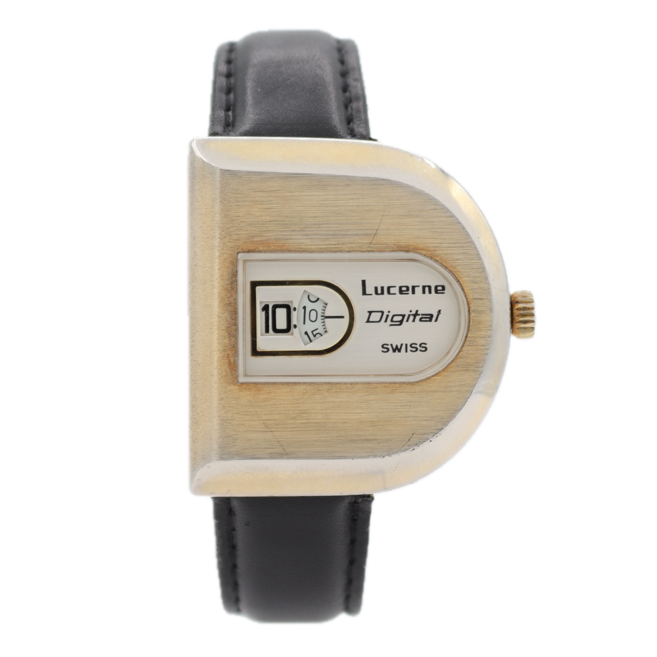 Vintage Lucerne Digital Men's Mechanical Wristwatch Swiss Gold Tone With Box