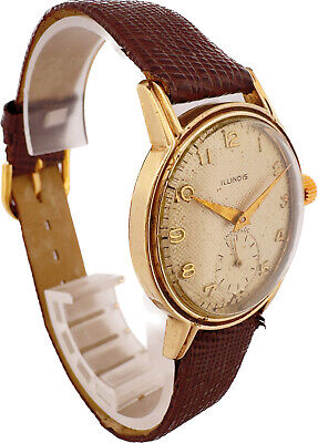 Vintage 31.5mm Illinois 9512 Men's Manual Wristwatch Swiss 10k RGP w Waffle Dial