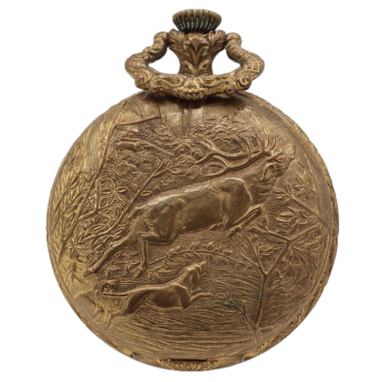Vintage Helzberg Hunting Scene Mechanical Hunter Pocket Watch Unitas 6498 Swiss