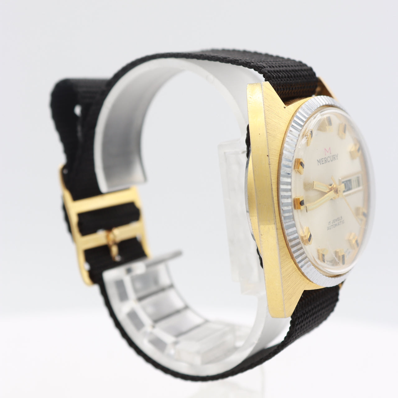 Vintage Mercury Fluted Day Date Men's Automatic Wristwatch 758 Swiss Gold Tone