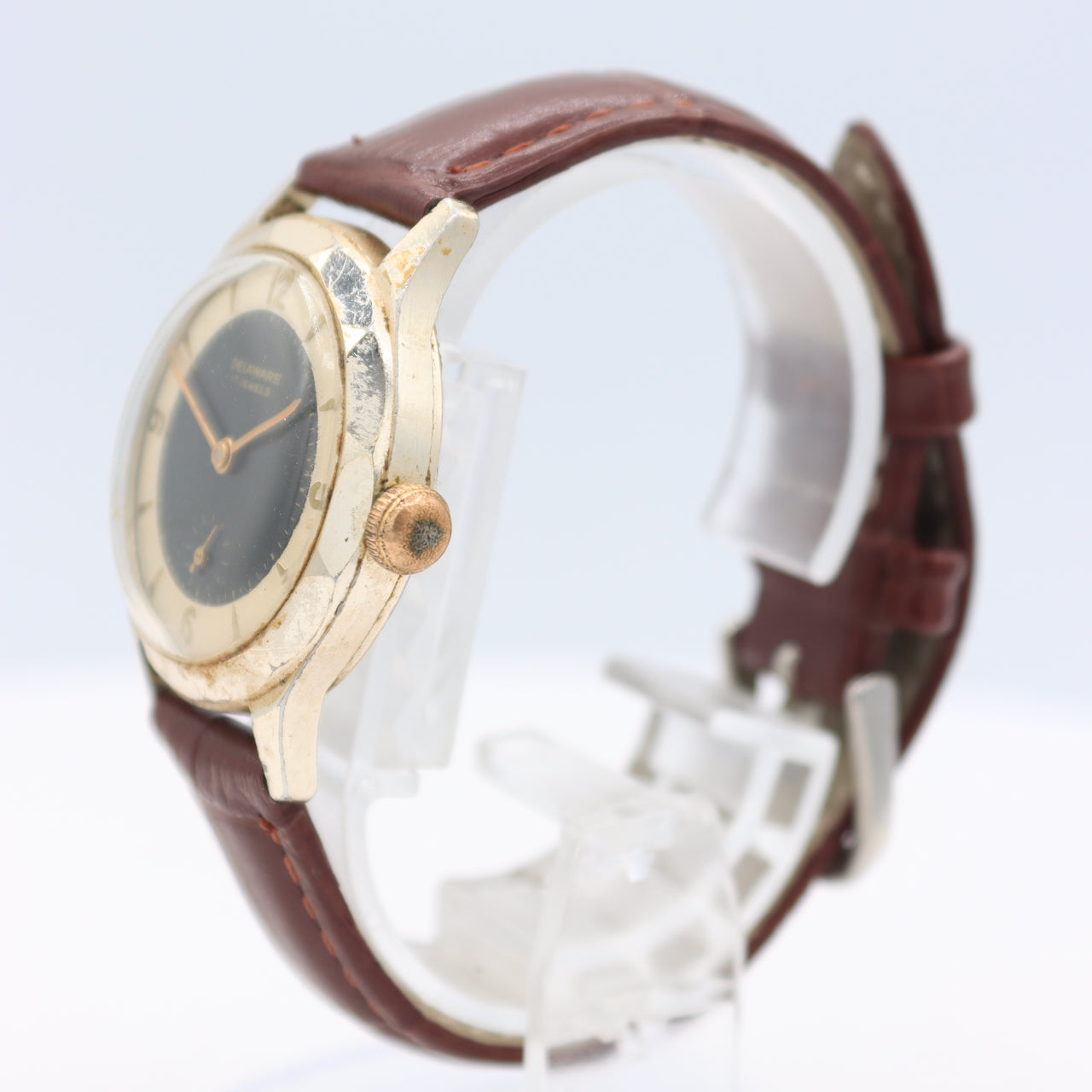 Vintage Delaware Reverse Tuxedo Men's Mechanical Wristwatch 1002 Swiss Gold Tone