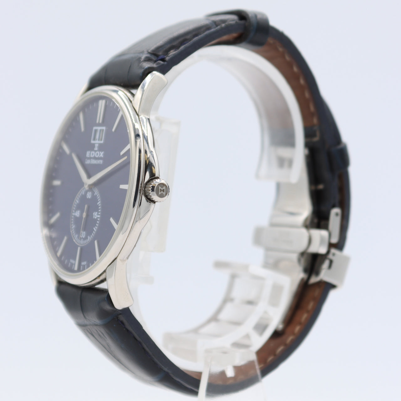 Vintage 40mm Edox 64012 Les Bemonts Men's Quartz Wristwatch Swiss Steel Blue