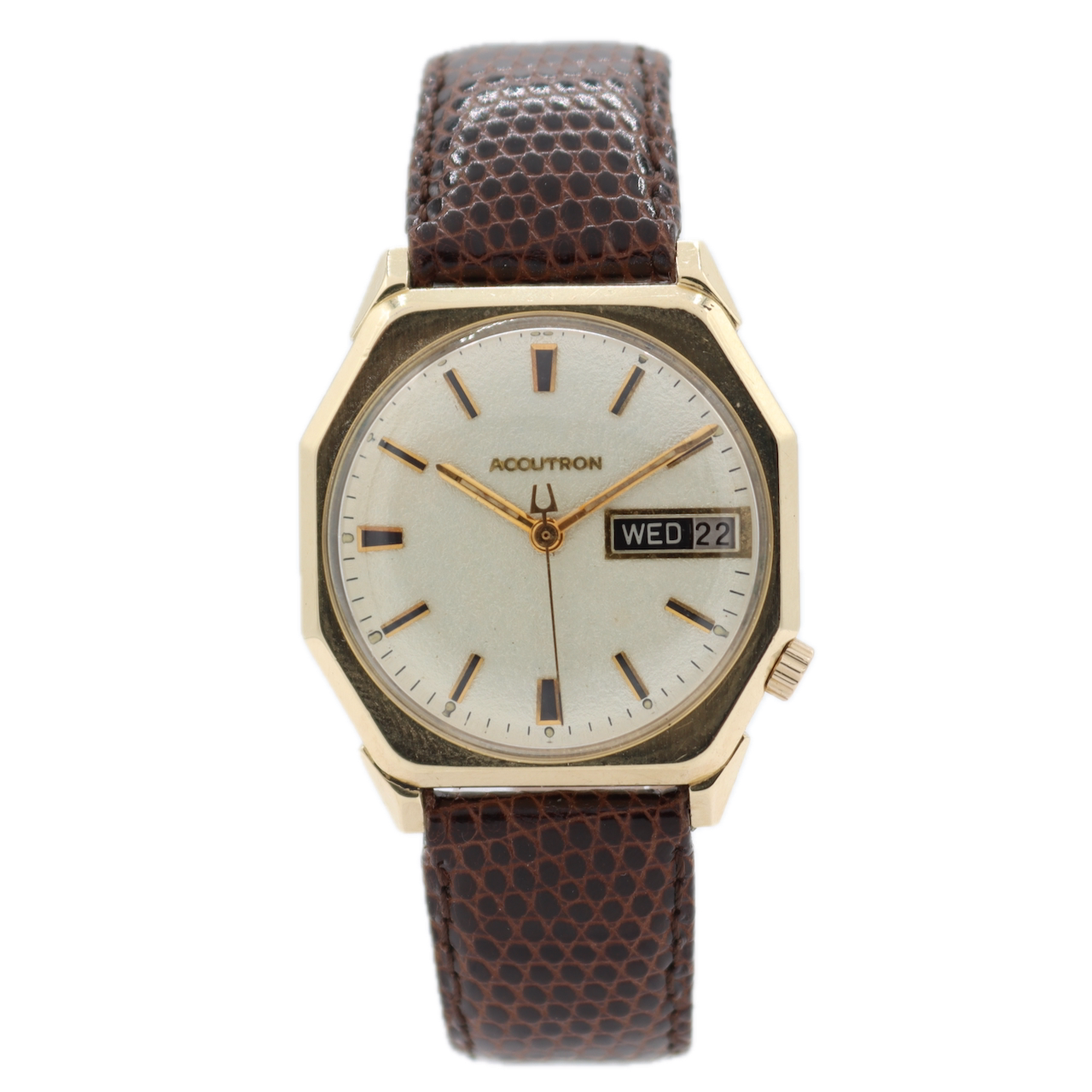 Vintage 33.5mm 1970 Accutron Octagon Men's Tuning Fork Wristwatch USA 14k GF