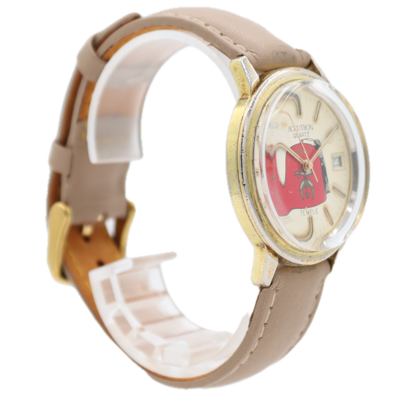 1989 Accutron 92572T Midian Temple Men's Quartz Wristwatch Swiss Gold Tone Date