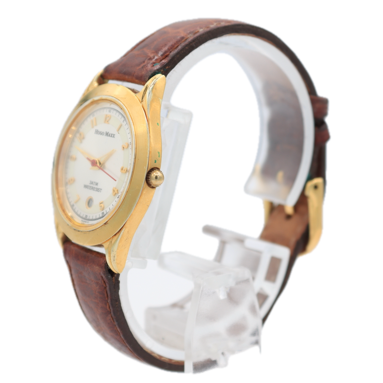 Vintage Hugo Maxx Sunburst Date Ladies Quartz Wristwatch Steel & 18kt Gold Plate