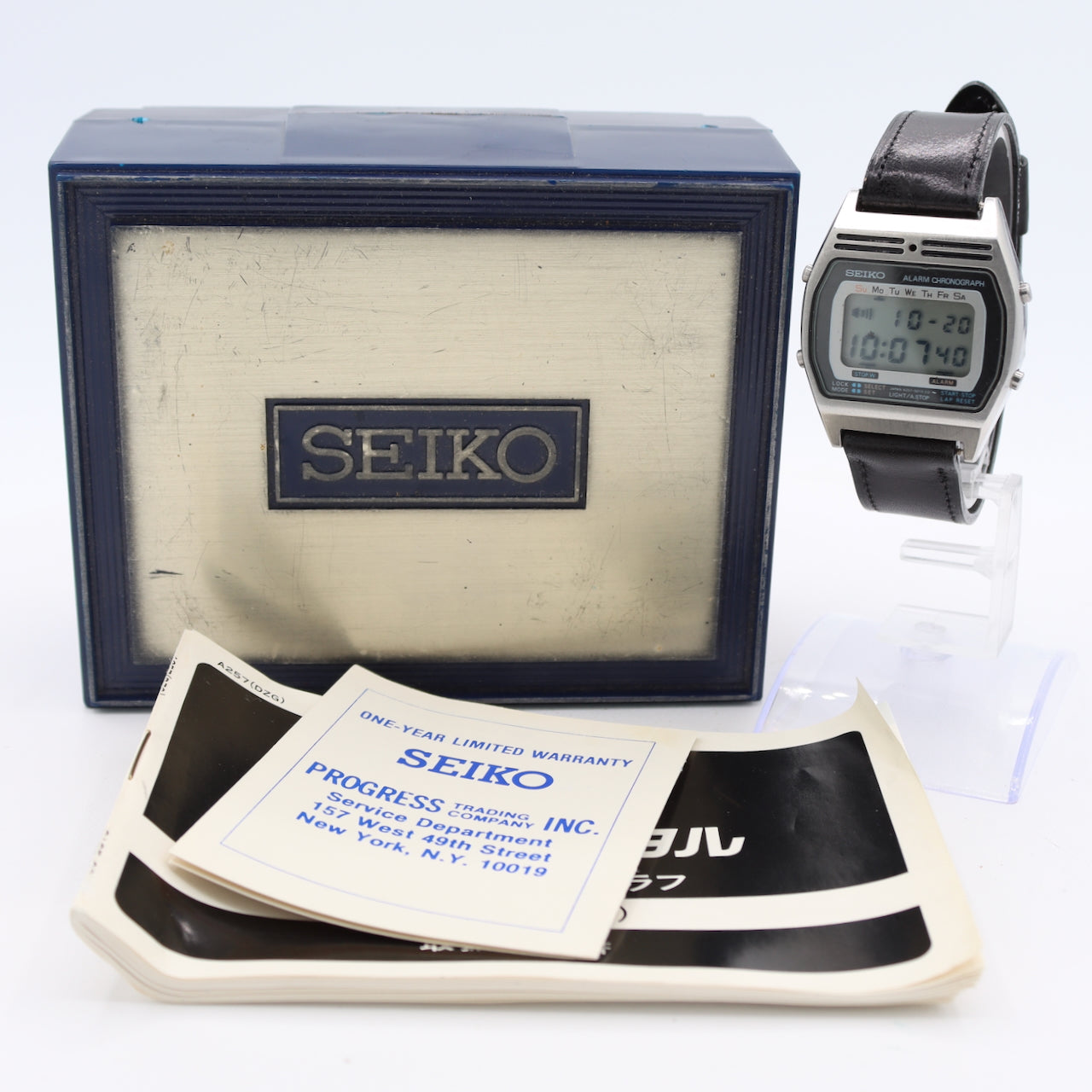 Seiko A257-5010 Alarm Chronograph Men's Digital LCD Wristwatch Steel With Box