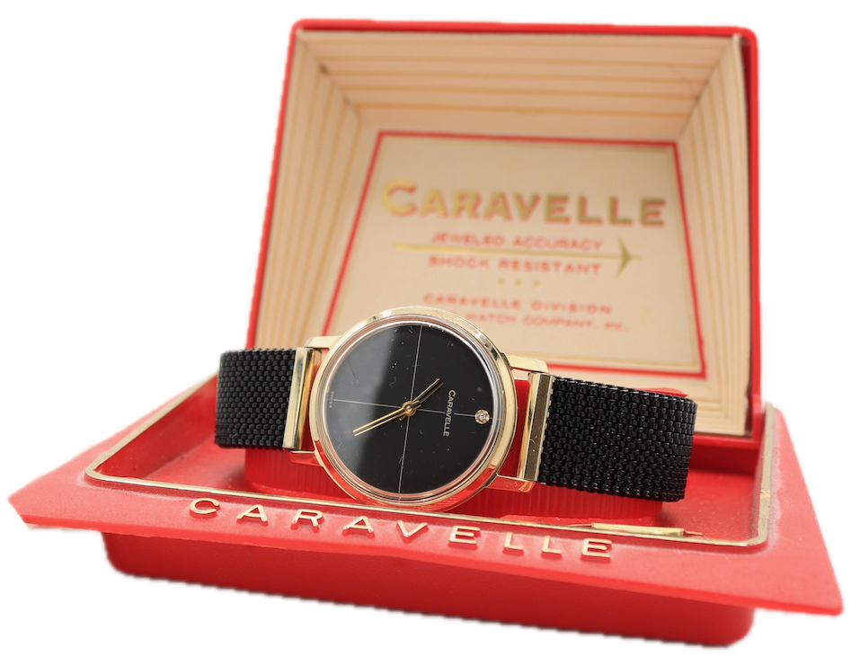 Vintage 1975 Caravelle Diamond Crosshair Men's Mechanical Wristwatch w/ Box