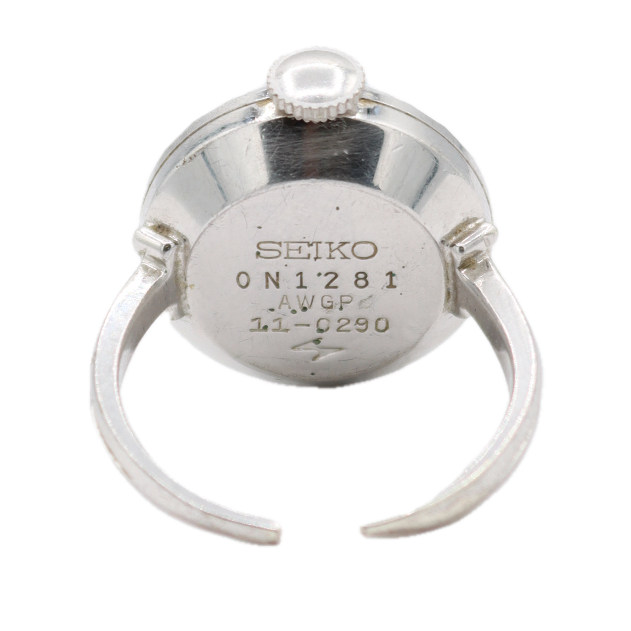 Vintage Seiko Blue Dial Ladies Mechanical Ring Watch Japan White Gold Plated