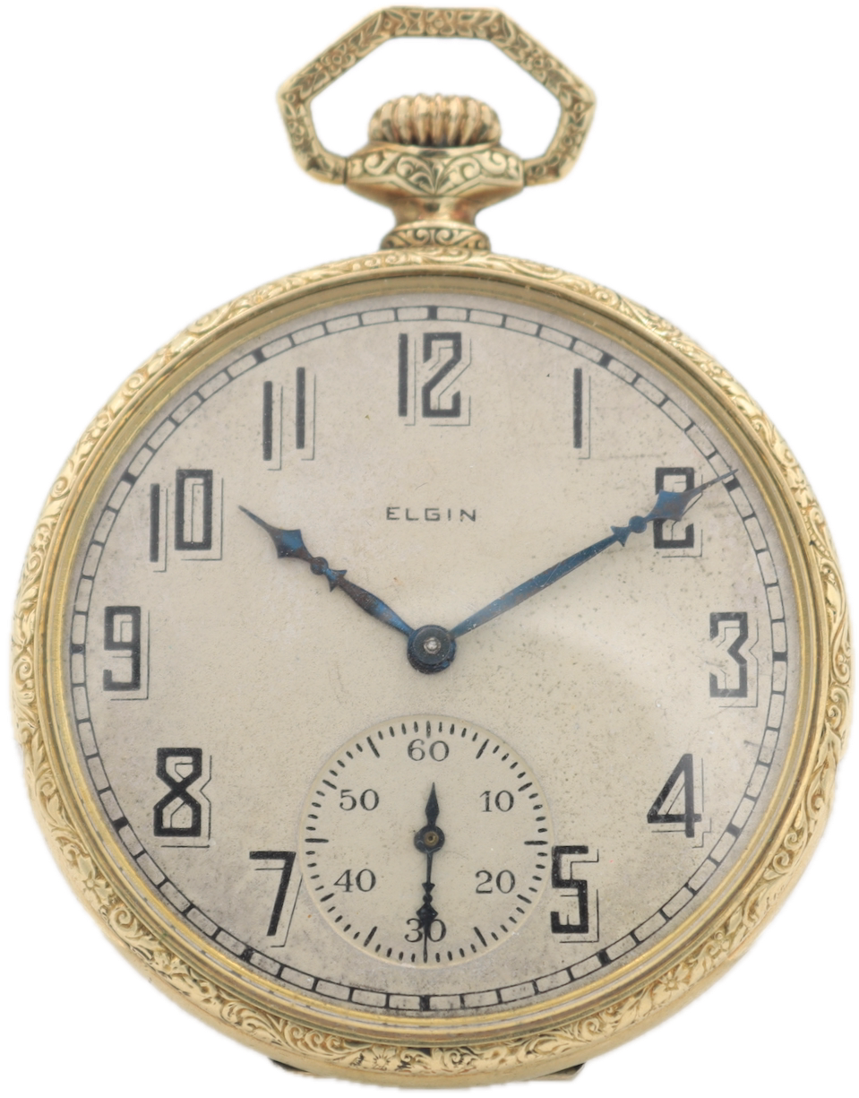 Vintage 12s 1933 Elgin Pinstriped 7 Jewel Pocket Watch 303 14k GF USA