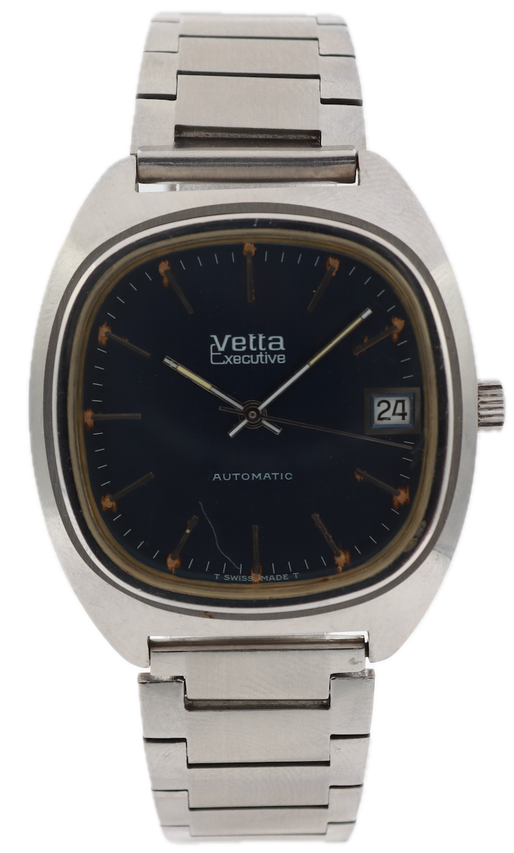 Vintage Vetta Executive Blue Date Dial Men's Automatic Wristwatch 2892 Steel