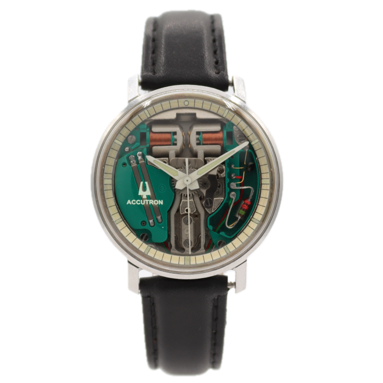 Vintage 33mm 1967 Accutron 2528 Spaceview "G" Men's Tuning Fork Wristwatch Steel