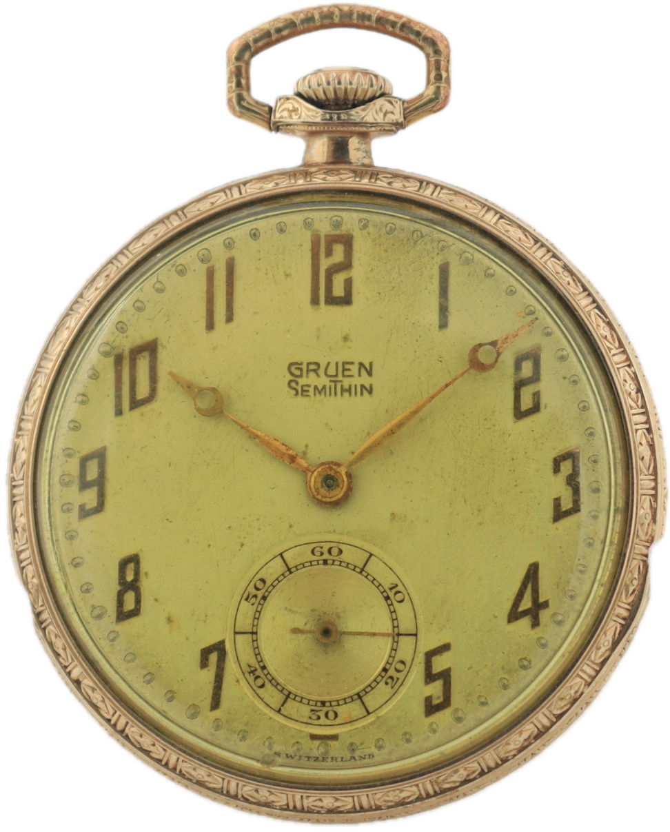 Vintage Gruen Semithin 17 Jewel Mechanical Pocket Watch 756 Gold FIlled Swiss