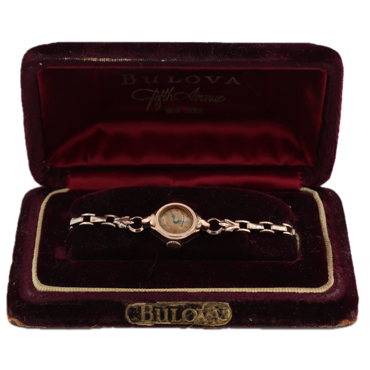 Vintage Bulova Cocktail 17J Ladies Mechanical Wristwatch 5AB 14k Rose GF W/Box
