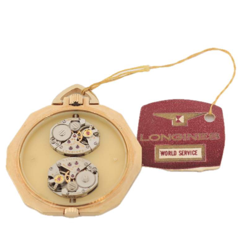 Vintage 41mm Longines 16402 Dual Time Mechanical Pocket Watch Two 15L's w/ Box