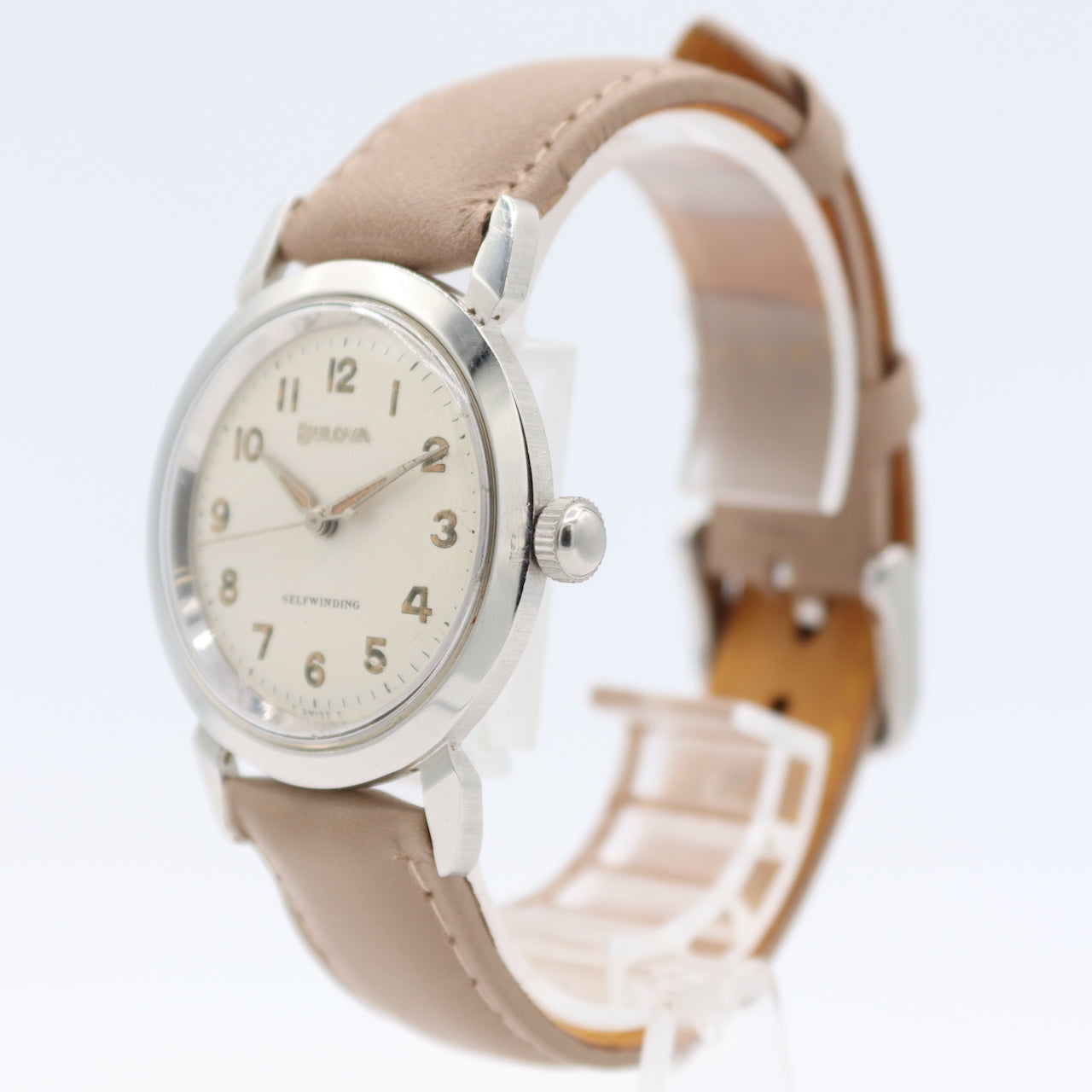 Vintage 33mm 1965 Bulova Cream Dial Men's Automatic Wristwatch Swiss Steel Runs