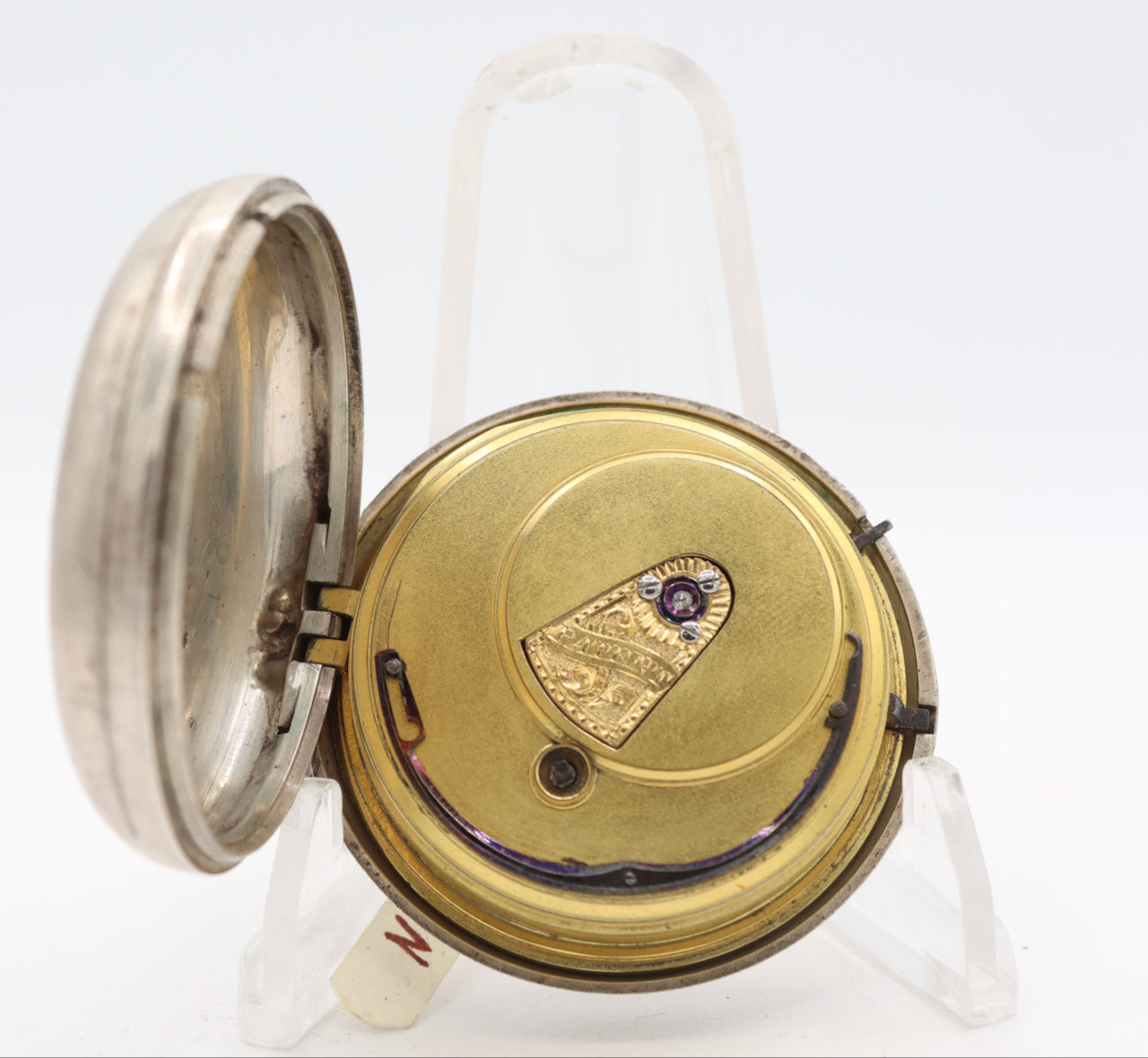 Antique Robinson Swing out Key Wind Fusee Pocket Watch Sterling Pair Case