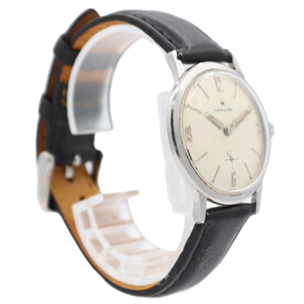 Vintage 33mm Hamilton White Dial Men's Mechanical Wristwatch Swiss Steel W/ Box