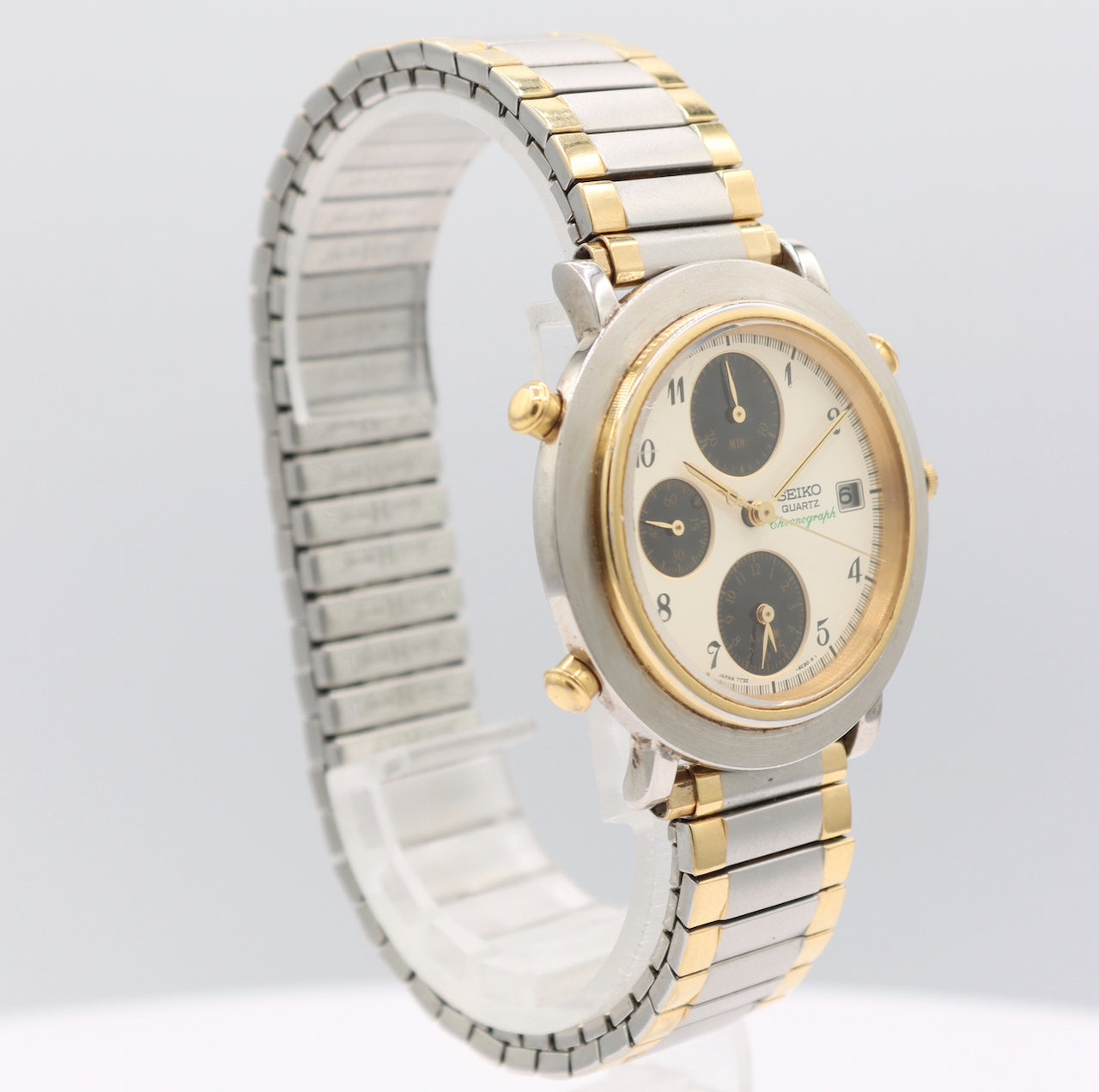 Vintage 37mm Seiko 7t32-6C30 Men's Quartz Chronograph Wristwatch Two Tone